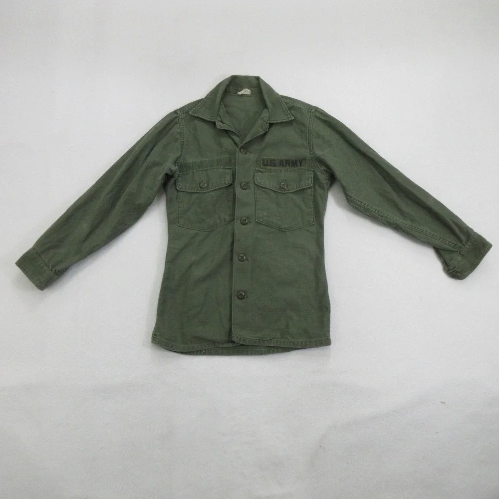 US Army Men's Shirt 13.5x30 OG-107 Vintage Cotton Sateen Vietnam Utility Jacket
